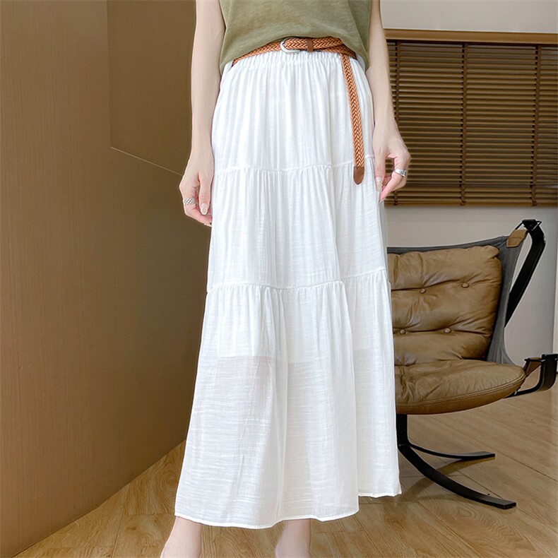 气质薄款天丝半身裙女2025夏季新品松紧腰大摆高腰显瘦A字半身裙，女装半身裙，朝贺羊绒