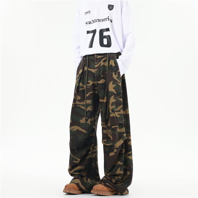 美式迷彩伞兵工装裤男女宽松阔腿街舞休闲裤潮情侣K6623-P57,男装工装外套,星座412-3