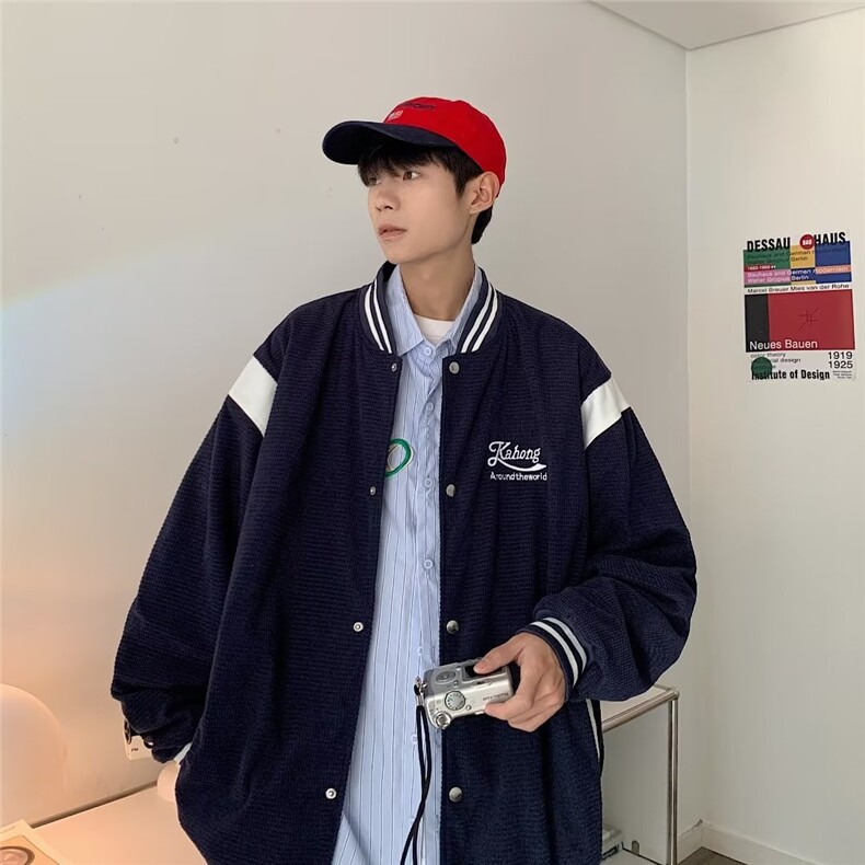 棒球服男春秋新款ins外套灯芯绒韩版潮流刺绣拼色外套JK06680-P58,男装夹克,星座308B-1