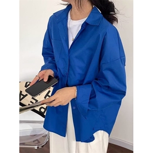春季新款韩版克莱因蓝休闲长袖衬衫女宽松叠穿气质上衣 CHJ64图片