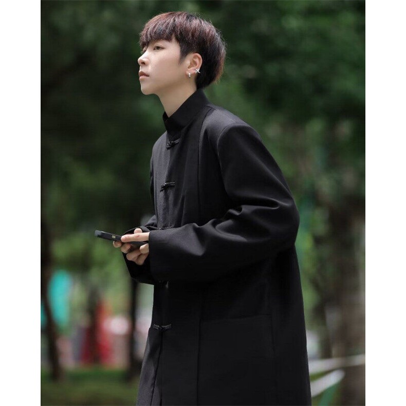 WJ5808-P60现货风少年新中式男轻风立领衬衫盘扣衬衣汉服,男装衬衫,电商C233