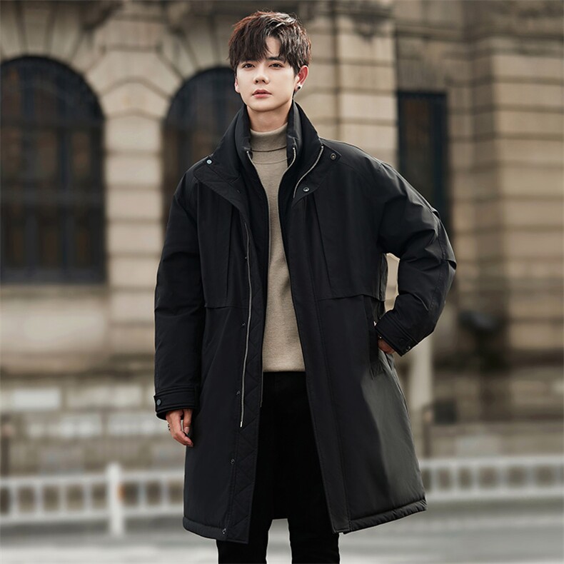 2025新款冬季中长款纯色连帽风衣羽绒服075P510,男装风衣,电商A355（原A415）