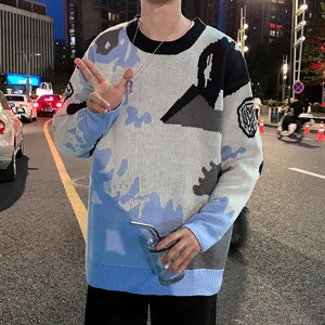 美式潮牌套头针织衫男上衣秋毛衣男长袖宽松休闲外套 M126-P42图片