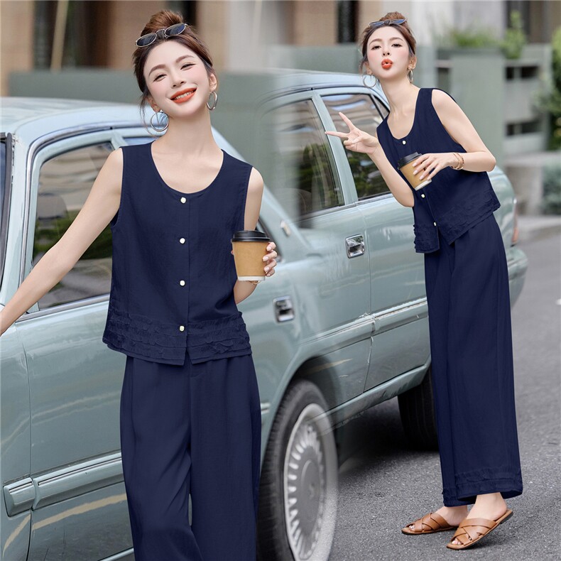 2025夏装新款时尚刺绣木耳边拼接两件套，女装套装/套裙，曼琳思菲