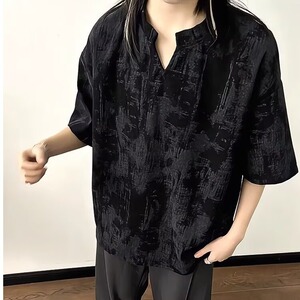 美式复古扎染v领短袖t恤男款2025新款夏季小众设计感宽松男士半袖图片
