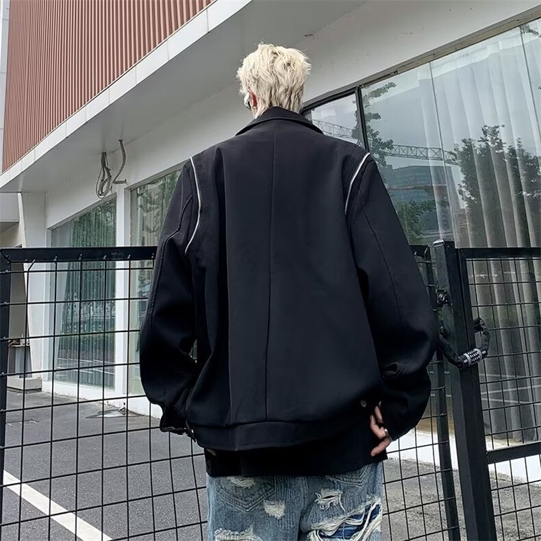 秋季暗黑小众解构拉链男设计感不规则纽扣肩垫夹克FJK11P68,男装夹克,星座1116-2