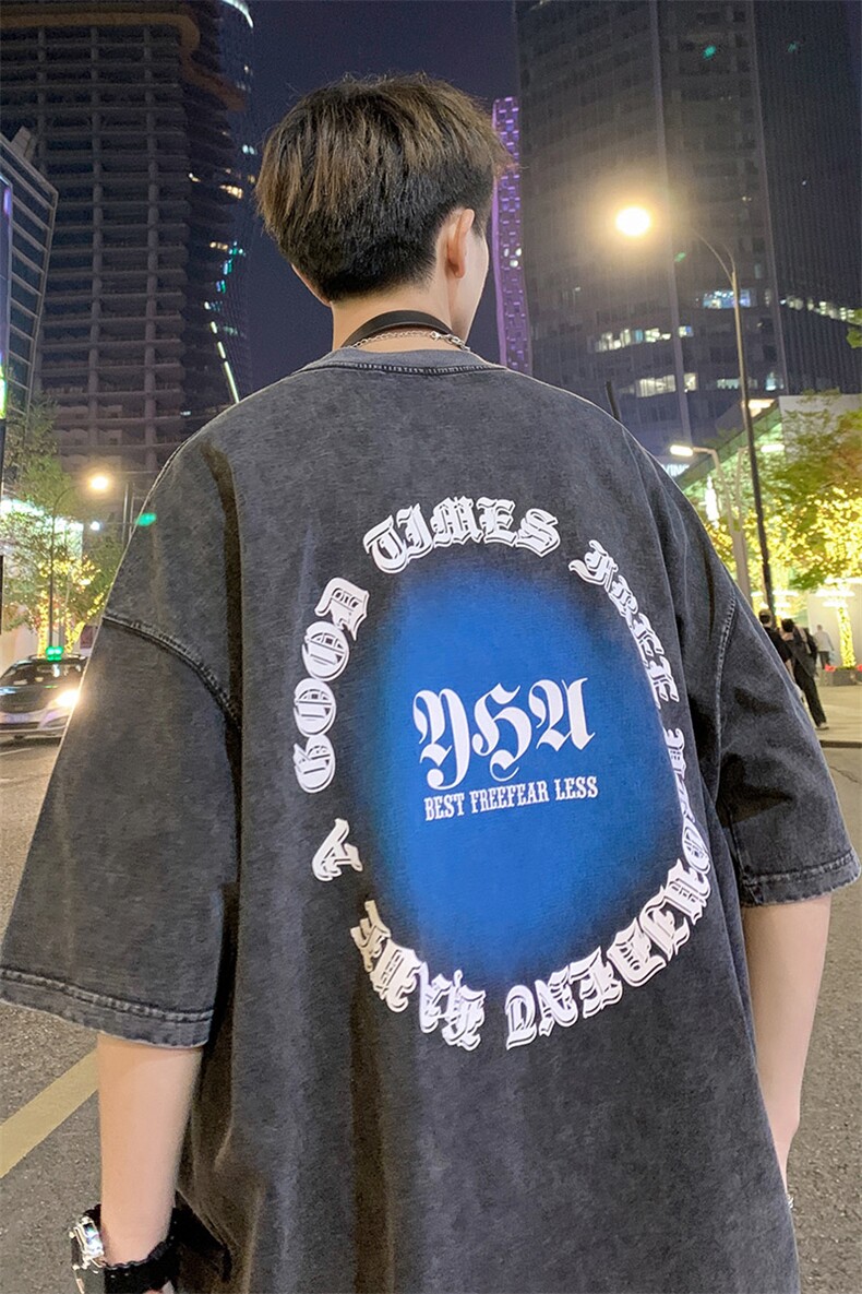 抖音供货、10万现货印花款230克水洗棉短袖T恤D223A-ST2350-P35,男装T恤,电商019-1