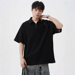 1506-1/TG16051/P31时尚男装半拉链短袖上衣字母刺绣休闲T恤百搭图片