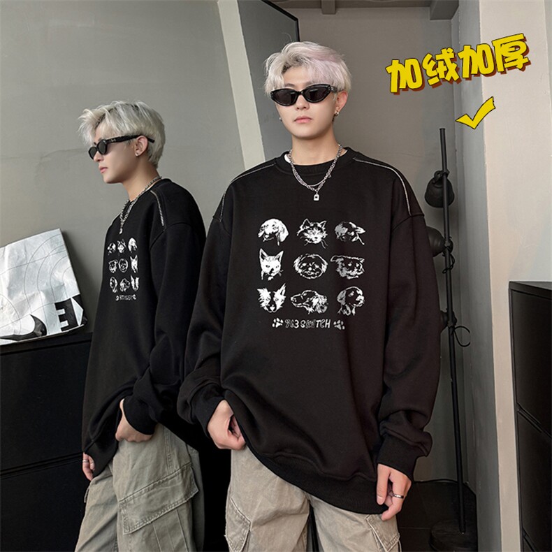 现货WY626-P38卡通克重磅圆领加绒卫衣男美式高街潮牌外套d，女装短外套，电商A456（原C415）