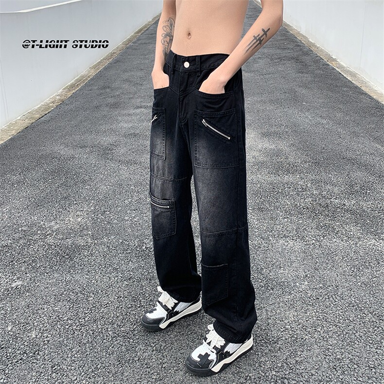 B221美式ins高街小众多口袋休闲拉链工装裤LK23043-P65控88,男装休闲裤,电商B221