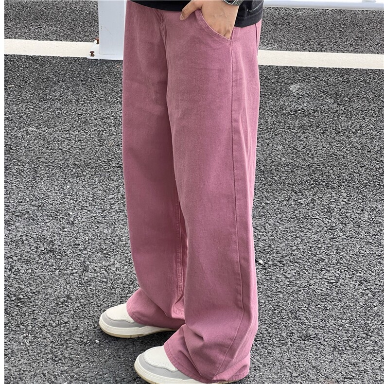 紫红色牛仔裤男士韩版潮流高街帅2024夏季ins宽松长裤RK1938-P46图片
