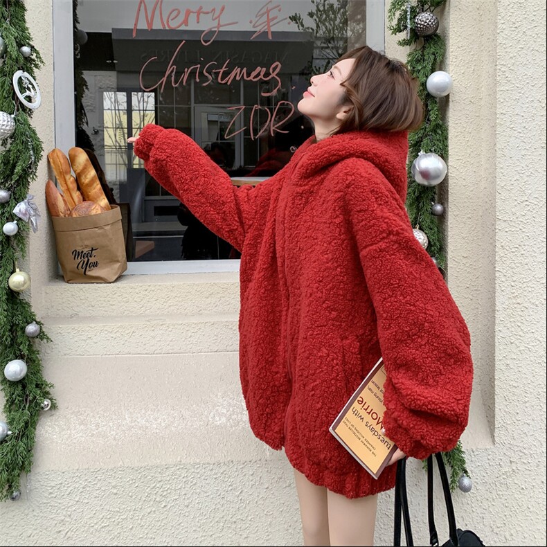 【主推】2025冬新年红连帽皮毛一体外套2D148-A369-P190-K285,女装棉衣/棉服,2D148