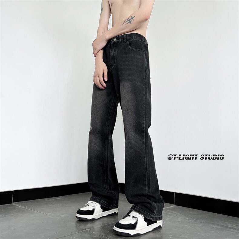 B221美式ins高街暗黑光版修身微喇牛仔裤LK23137-P55控78,男装牛仔裤,电商B221