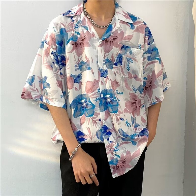 日系五分袖春夏季新款衬衫潮流慵懒男方领宽松型衬衫C1320P30,男装衬衫,星座1116-2