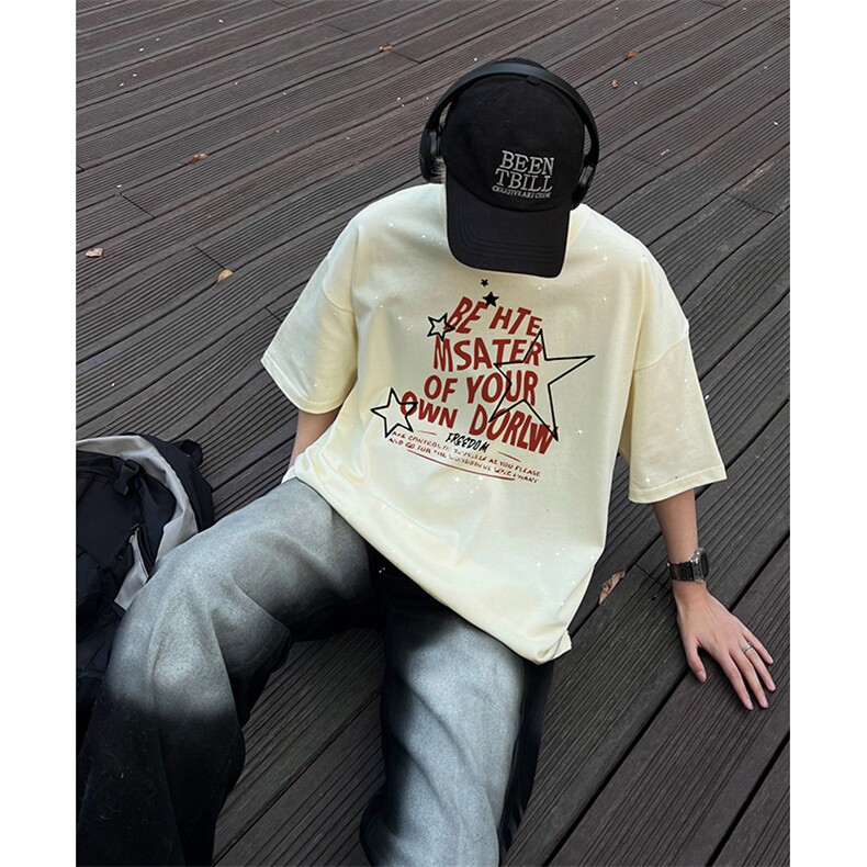 量大优供抖音视频支持得物配合二开美式满天星亮片短袖T恤MTX151,男装T恤,电商A486