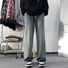 DN406-P50美式复古牛仔裤男新款高街裤子潮牌痞帅宽松阔腿微喇裤，男装牛仔裤，星座603-2