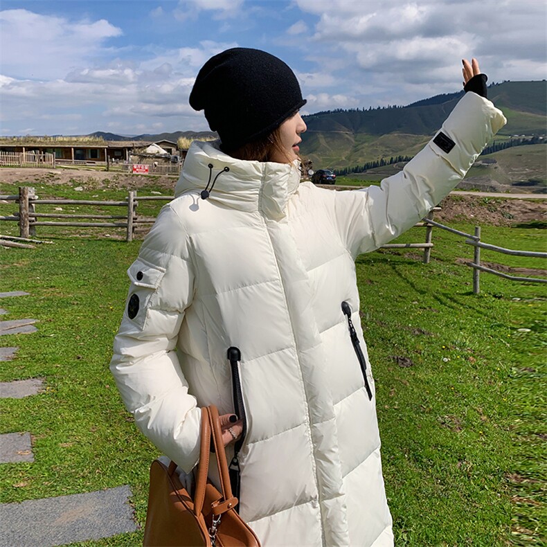 白色超好看羽绒服女冬季2024韩系温柔过膝加厚90白鸭绒外套,女装羽绒服,诺蝶
