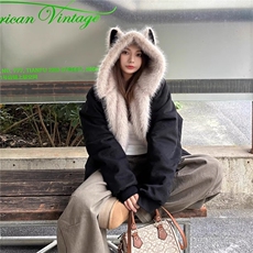A542-P95鹿皮绒外套棉衣女冬季慵懒风棉袄休闲冬衣连帽棉服上衣，男装棉衣，电商B323A