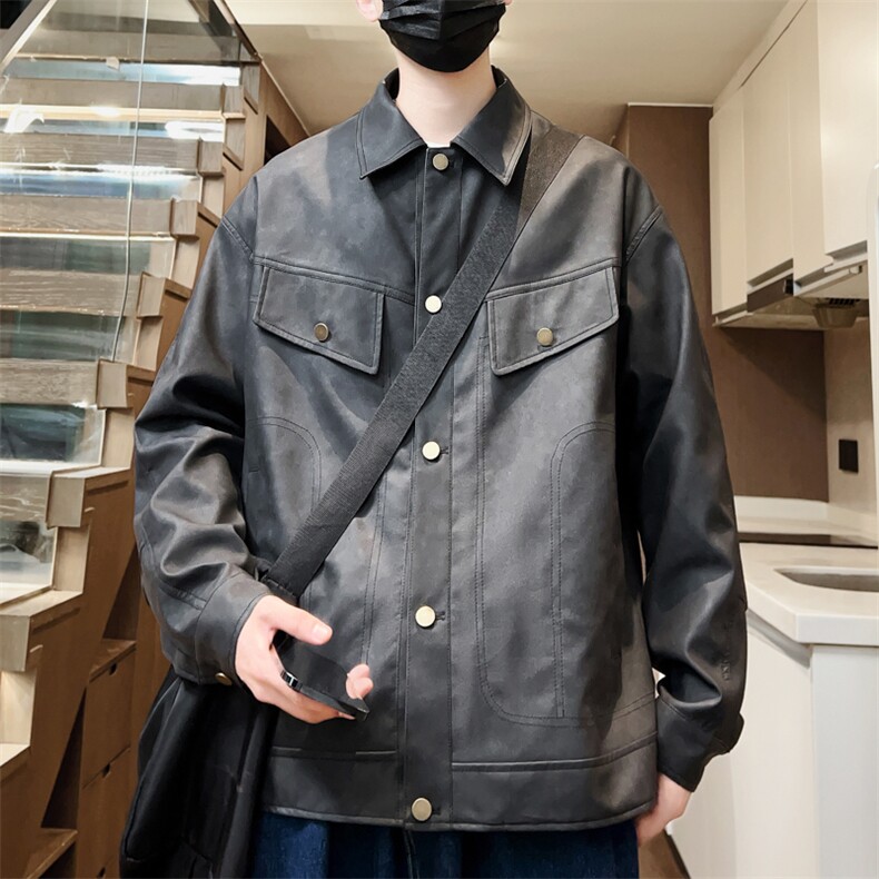 秋季皮衣情侣男士夹克宽松翻领外套潮流机车A266-PY009-P100控168图片
