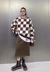 冬季新款 棋盘格羊羔毛假两件 宽松卫衣图片