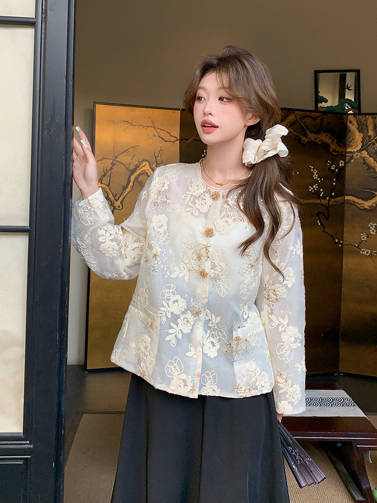 新款上新2025新中式重工亮片刺绣防晒外套女85083-208A-P160-K255,女装短外套,浙宝208A