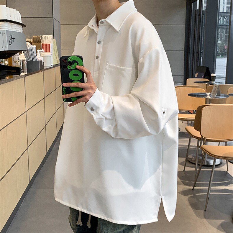 港风大码潮流宽松百搭套头翻领长袖衬衫男XZ213-CS8802-P55控68,男装衬衫,星座213