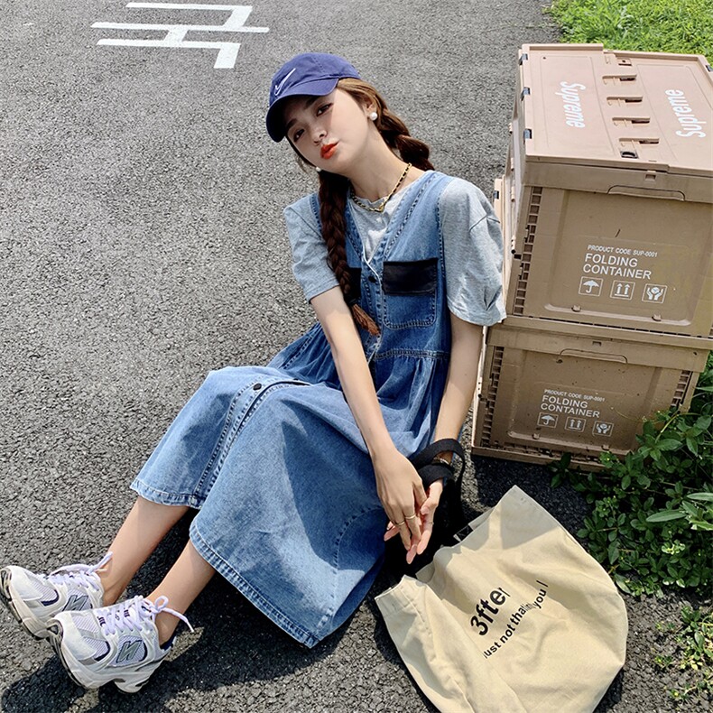 减龄牛仔背带裙套装女2023夏季新款温柔风设计感别致小个子连衣裙图片