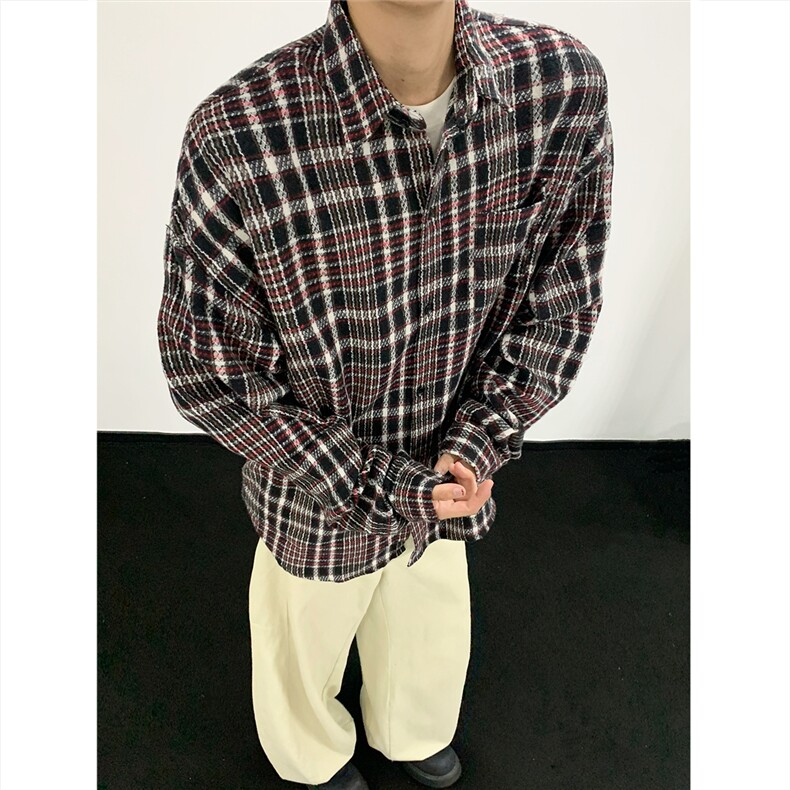 现货~磨毛加厚格子大码长袖衬衫C5893/特P25红色8,男装衬衫,电商A094
