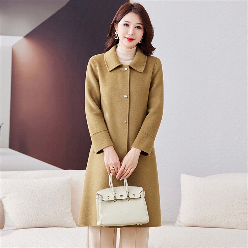 双面羊毛大衣女2025年秋冬新款气质百搭中长款显瘦羊毛外套,女装双面呢大衣,小荷流