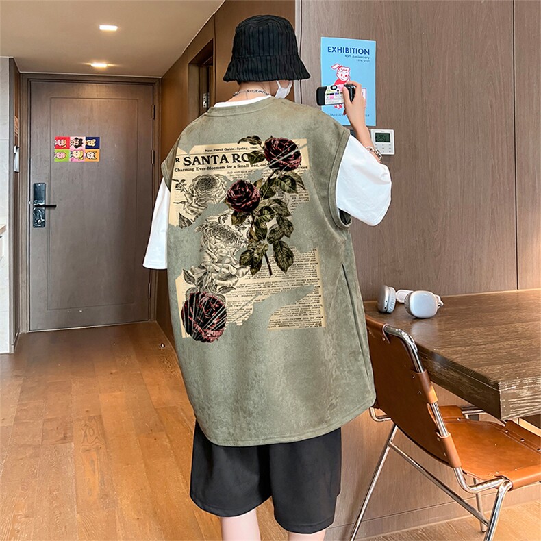 直播美式麂皮绒宽松背心无袖t恤短裤大码两件套套装 TZ35-P58图片