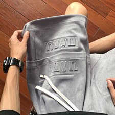 24美式重磅鹿皮绒钢印短裤夏季宽松大码五分裤KH111P48控68，男装牛仔裤，电商A341