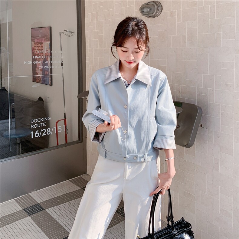 档口现货/条纹拼接假两件蛋白皮PU皮衣外套2C233-901-P160-K258,女装皮衣,2C233