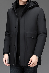 新标冬季羽绒服男士高级感中长款大衣新款青年休闲连帽外套男装图片