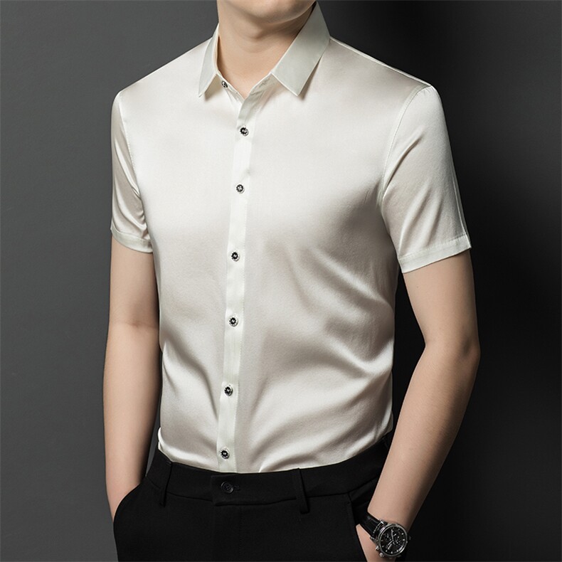 GBN777男士夏季新款短袖衬衣百搭青年休闲衬衫修身免烫图片