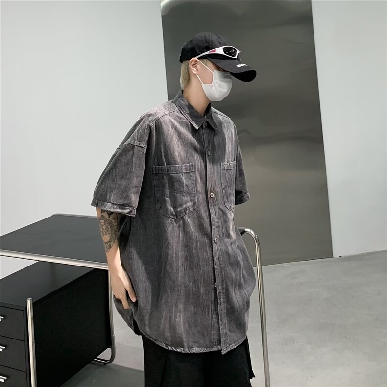 牛仔衬衫男士韩版潮流短袖夏季百搭2024新款开始ins外套CY782-P55,男装衬衫,星座412-2