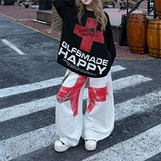 N9009-P53美式复古大码个性挂钩拼接牛仔休闲裤女辣妹高级感，男装休闲裤，电商B323A