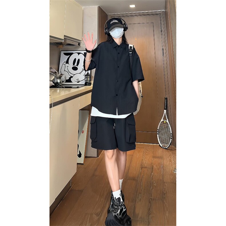 量大优供视频泡泡纱夏款短袖衬衫衬衫工装短裤男TZ17-特p55,男装牛仔裤,电商B371