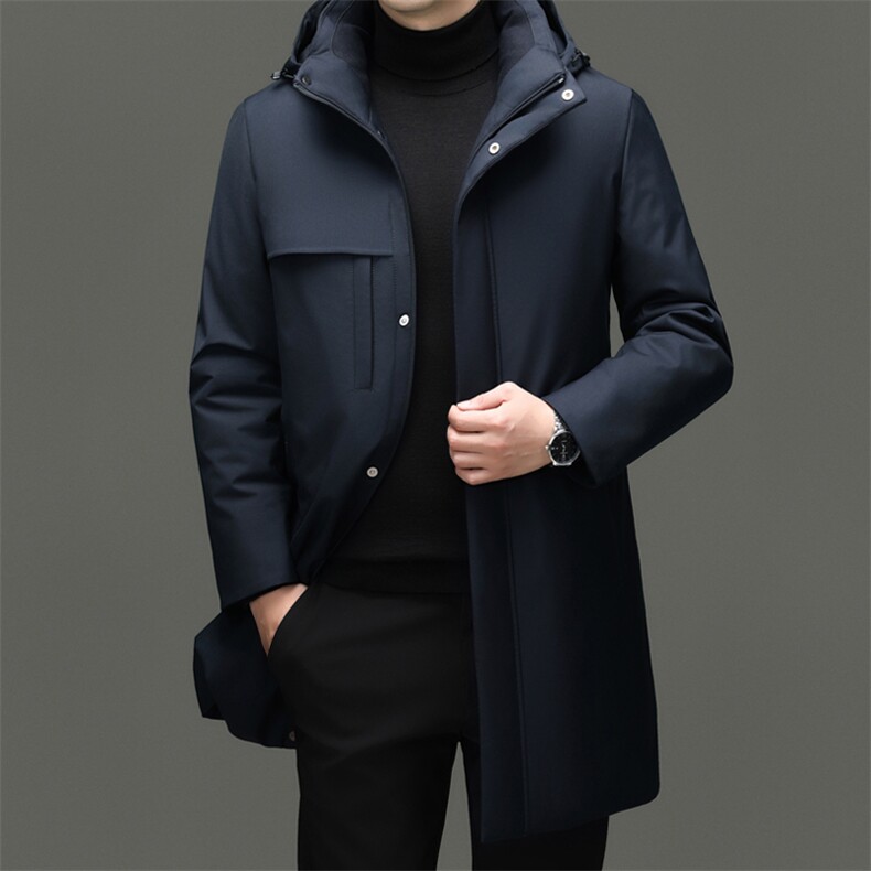 HM896新款冬季男士鸭绒羽绒服可脱卸帽保暖外套修身中长款大衣,男装羽绒服,电商B360A（原721A）