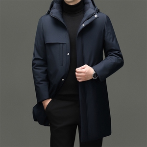HM896新款冬季男士鸭绒羽绒服可脱卸帽保暖外套修身中长款大衣图片