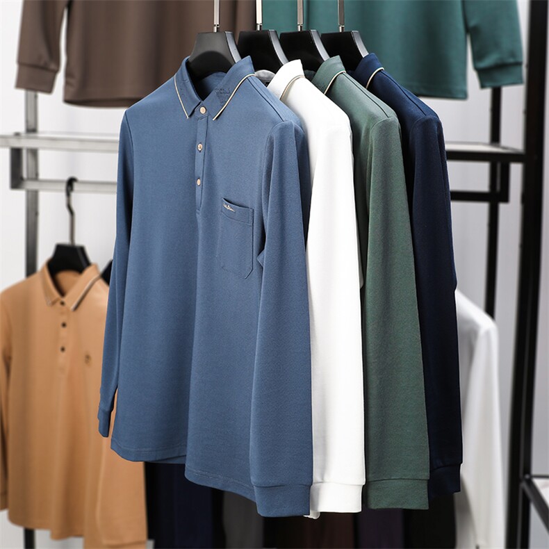 冬季polo衫男士潮牌修身翻领上衣2024秋冬新款百搭休闲长袖t恤男,男装T恤,电商B212（原钱塘6029）