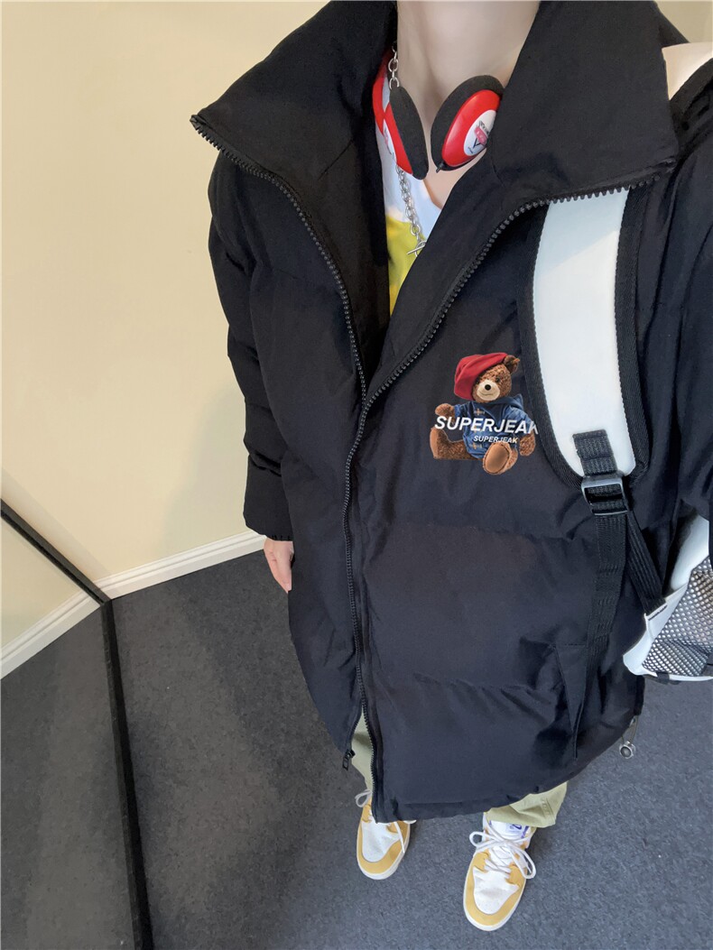 港风冬季新款宽松潮流小熊印花INS棉服外套JK23546特批65控108,男装棉衣,星座605(原A050)