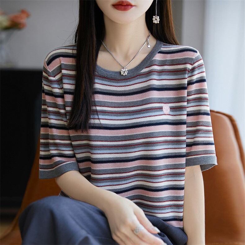短袖t恤女款休闲时尚百搭洋气减龄显瘦上衣夏季,女装T恤,郡淞羊绒