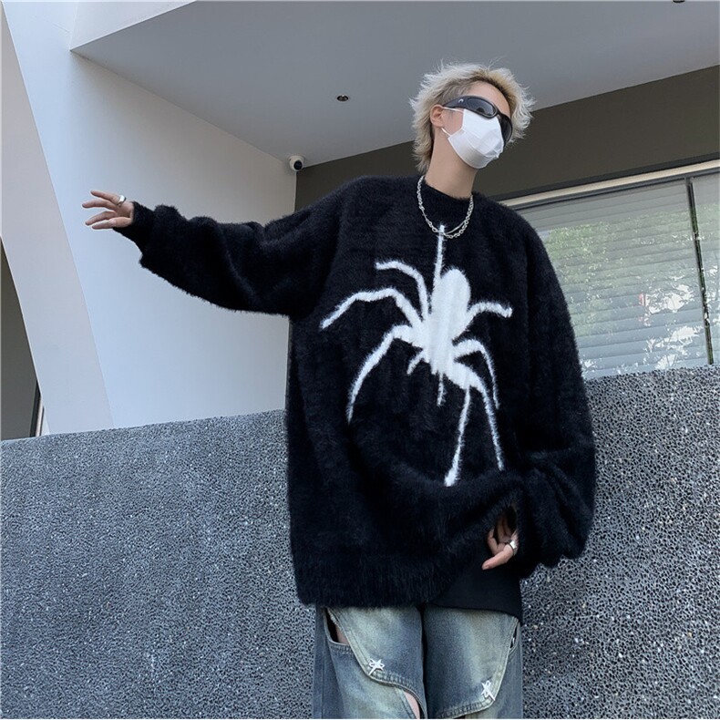 秋款男圆领套头毛衣针织衫蜘蛛印花拼色水洗貂外套MY24-P58,男装针织衫/毛衣,星座308B-1