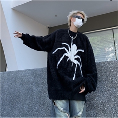 秋款男圆领套头毛衣针织衫蜘蛛印花拼色水洗貂外套MY24-P58，男装针织衫/毛衣，星座308B-1