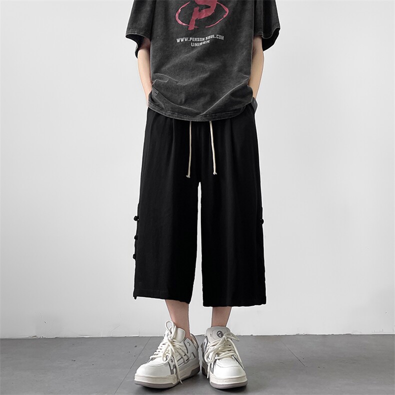 8XL-M新中式亚麻裤男七分裤阔腿裤垂感休闲短裤风棉麻K966P45,男装牛仔裤,电商D206-1