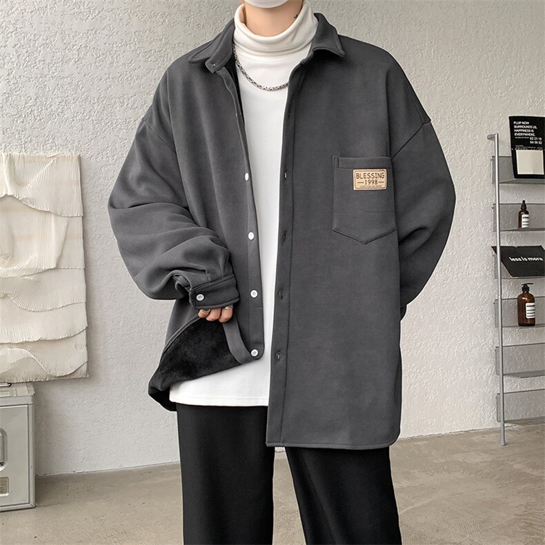 8XL-M秋冬款加绒加厚衬衫男做旧脏脏保暖外套大码衬衣CS29002P65,男装衬衫,电商B312