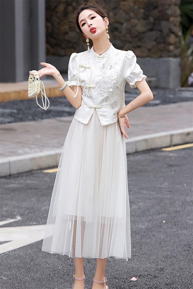 新款2026年夏季时尚新中式提花盘扣半身裙两件套,女装套装/套裙,兰菲阁
