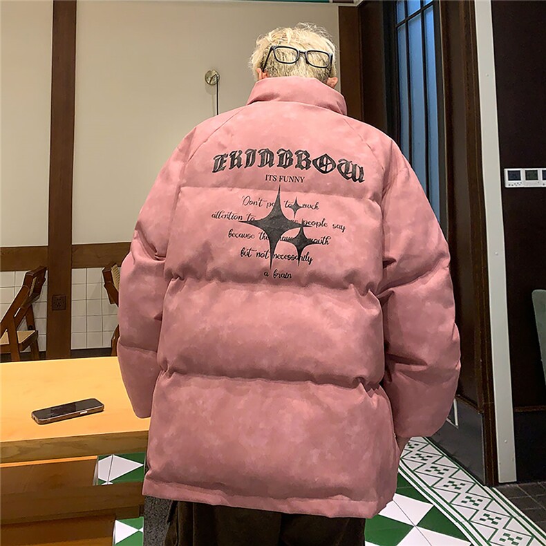 港风PU皮复古做旧可拆卸四芒星胸针设计棉衣男MY77721P128控168,男装棉衣,星座226-1
