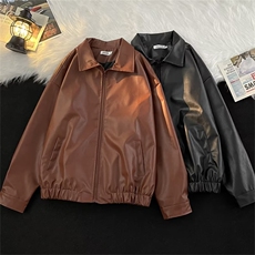 得物品质秋款男皮衣夹克杉宽松休闲拉链皮外套JK025P65，男装夹克，星座1013-1