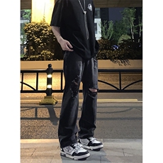 B221美式ins高街暗黑系小众拉链直筒牛仔裤LK23073-P65控88，男装牛仔裤，电商B221